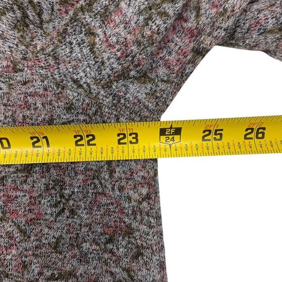 Lucky Brand Abstract Floral Knit Bell Sleeve Top Plus 2X Heather Gray Pink - Picture 7 of 9
